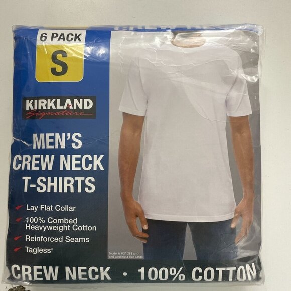 NEW Kirkland Signature Mens S Crew Neck T-Shirts 6-Pack White 100% Cotton - Picture 2 of 5